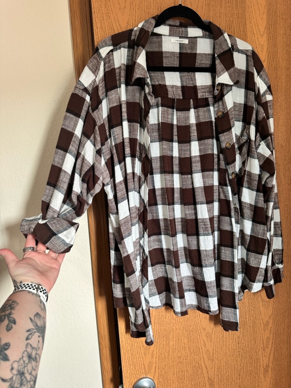 Maurices Brown and White Plaid Button-Up Top